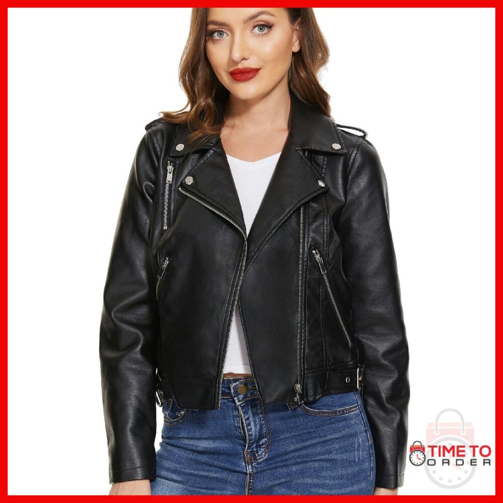 Faux Leather Moto Jacket Women's Xl Lightweight Vegan Biker Coat